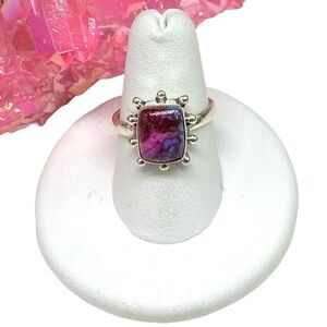 Kingman Pink Purple Dahlia Turquoise Ring Size 7.5 Sterling Silver